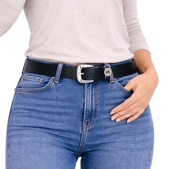 Michael Kors Accessories - *NWT* Michael Kors Belt Womens XL Black Silver Buckle MK Logo Pebbled Leather